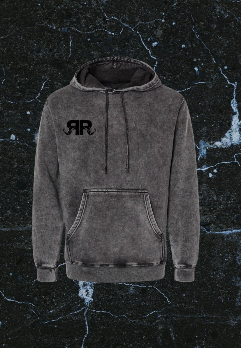 Black Mineral Wash Hoodie With Embroidered Logo